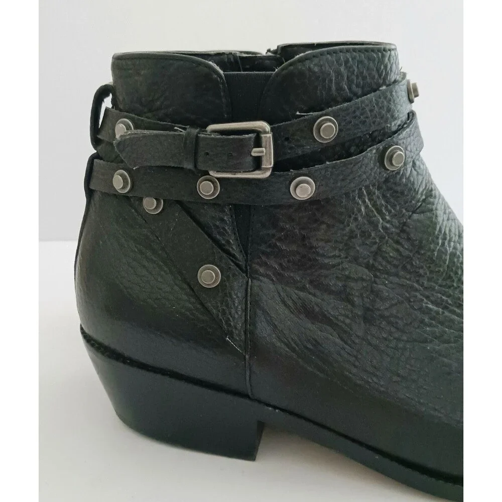 Halogen Lidia Blk Leather Moto Ankle Boot Studded Harness Buckle Strap Sz 8 - Picture 4 of 14